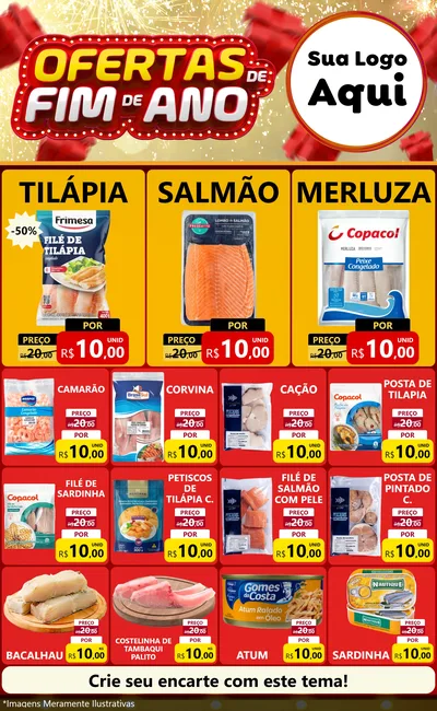 Modelo de Encarte para Encarte Grande com o tema Ofertas de Fim de Ano para Peixaria
