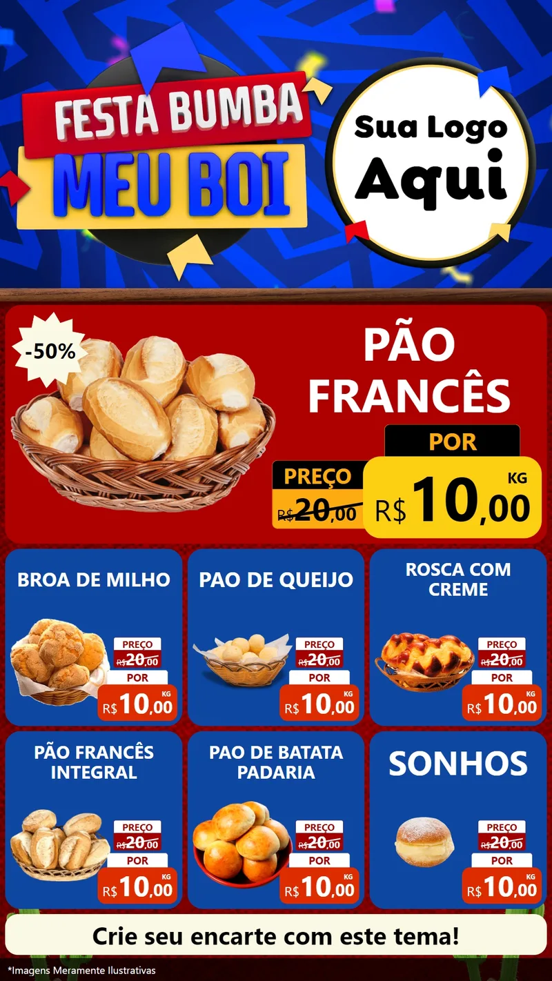 Modelo de Rede Social para Stories com o tema Festa Bumba meu Boi para Padaria