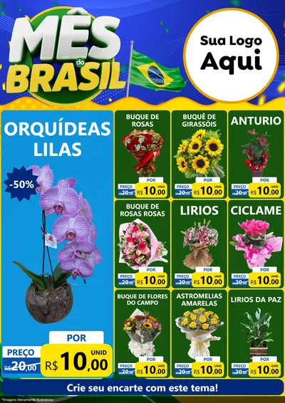 Modelo de Encarte para Encarte A4 Vertical com o tema Mês do Brasil para Floricultura e jardim