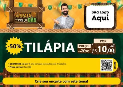 Modelo de Cartaz para Cartaz A4 Horizontal com o tema Arraiá do preço bão para Peixaria