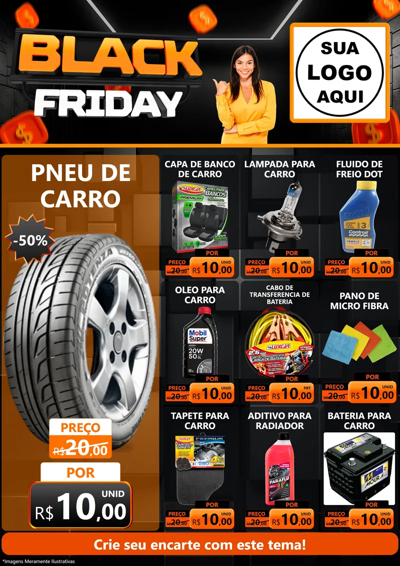 Modelo de Encarte para Encarte A4 Vertical com o tema Black Friday para Auto peças