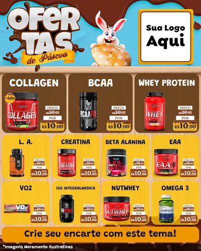Modelo de Rede Social para Feed Instagram com o tema Ofertas de Páscoa para Suplementos alimentares