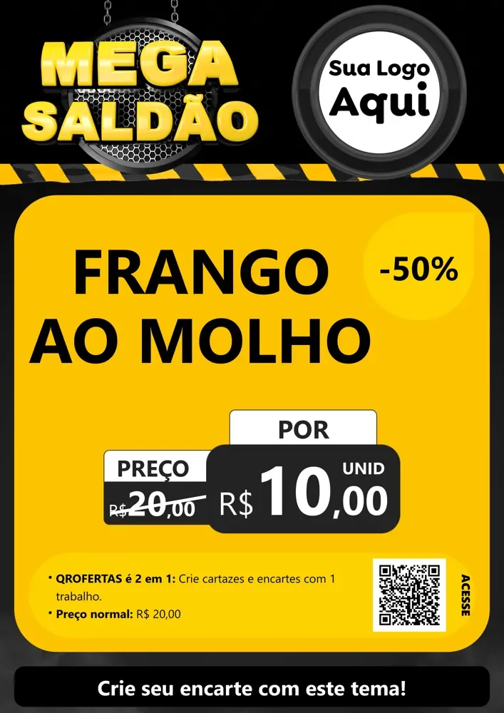 Modelo de Cartaz para Cartaz A4 Vertical com o tema Mega Saldão para Restaurante