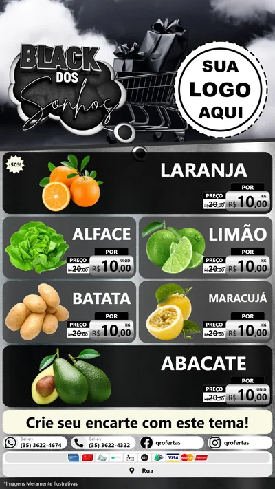 Modelo de TV para TV Vertical com o tema Black dos Sonhos para Hortifrúti