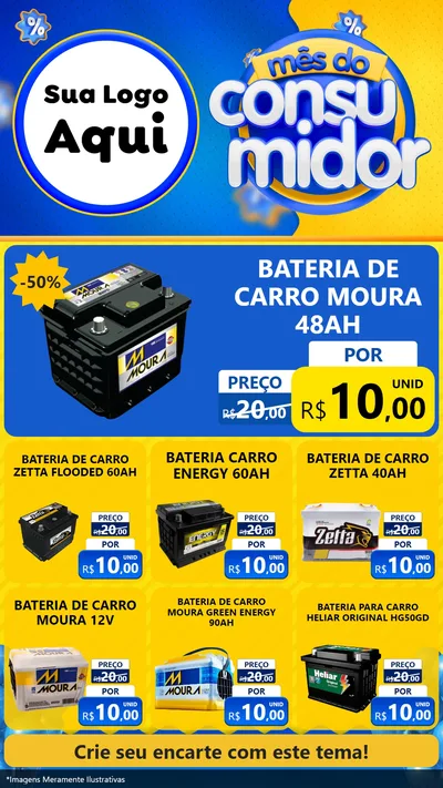 Modelo de Rede Social para Stories com o tema Mês do Consumidor para Baterias Elétricas