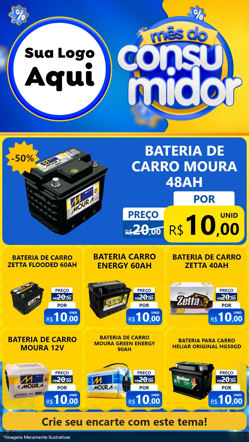 Modelo de Rede Social para Stories com o tema Mês do Consumidor para Baterias Elétricas