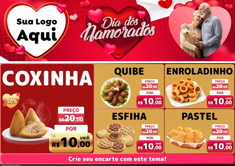 Modelo de Encarte para Encarte A4 Horizontal com o tema Dia Dos Namorados para Salgadaria