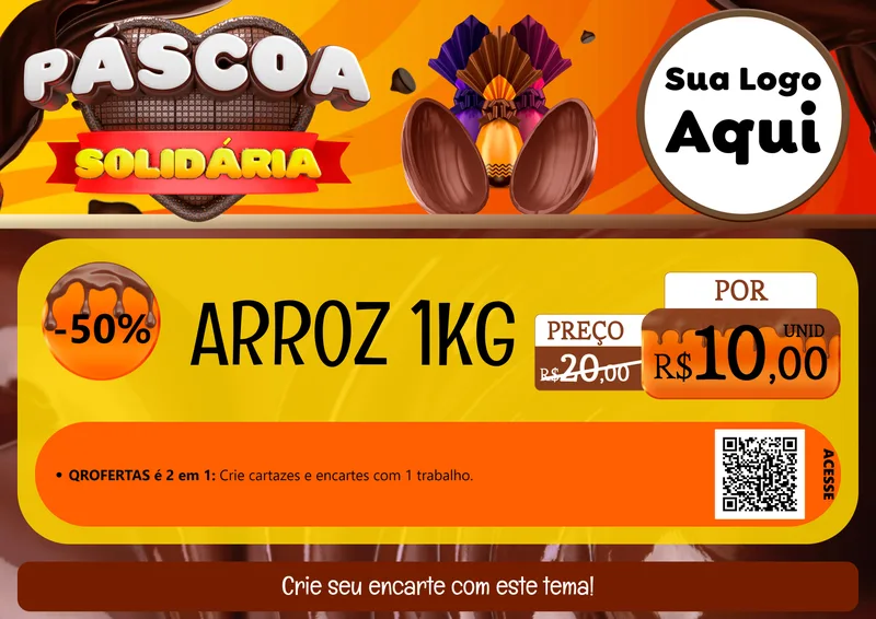 Modelo de Cartaz para Cartaz A4 Horizontal com o tema Páscoa Solidária para Supermercado