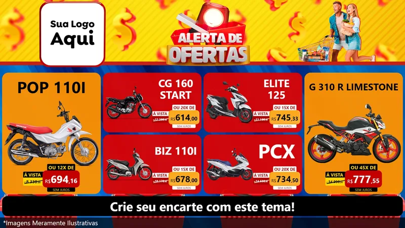 Modelo de TV para TV Horizontal com o tema Alerta de Ofertas para Concessionaria de Motos
