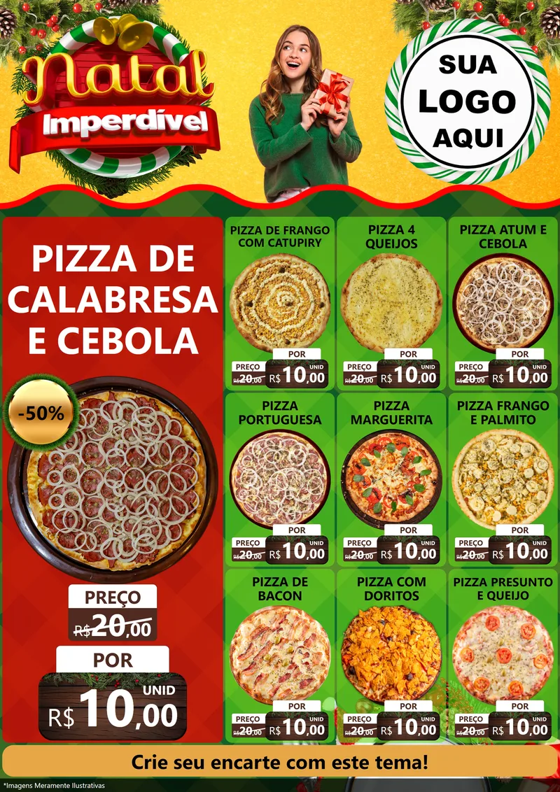 Modelo de Encarte para Encarte A4 Vertical com o tema Natal Imperdível para Pizzaria
