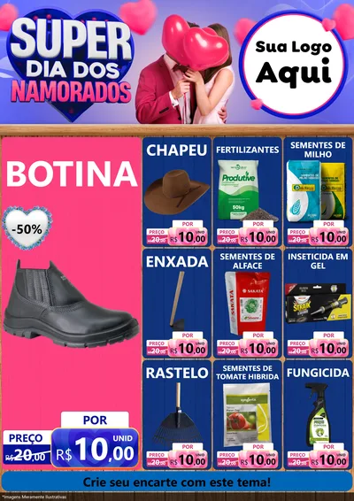 Modelo de Encarte para Encarte A4 Vertical com o tema Super Dia dos Namorados para Agropecuária