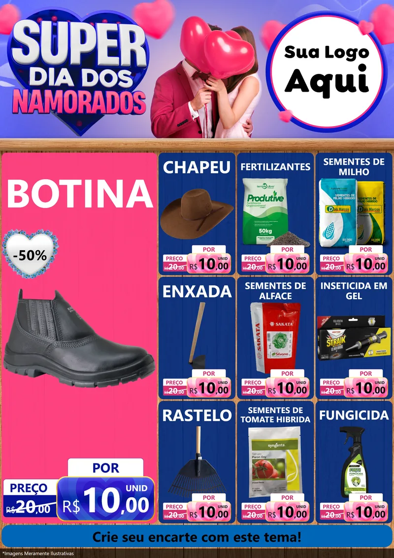 Modelo de Encarte para Encarte A4 Vertical com o tema Super Dia dos Namorados para Agropecuária