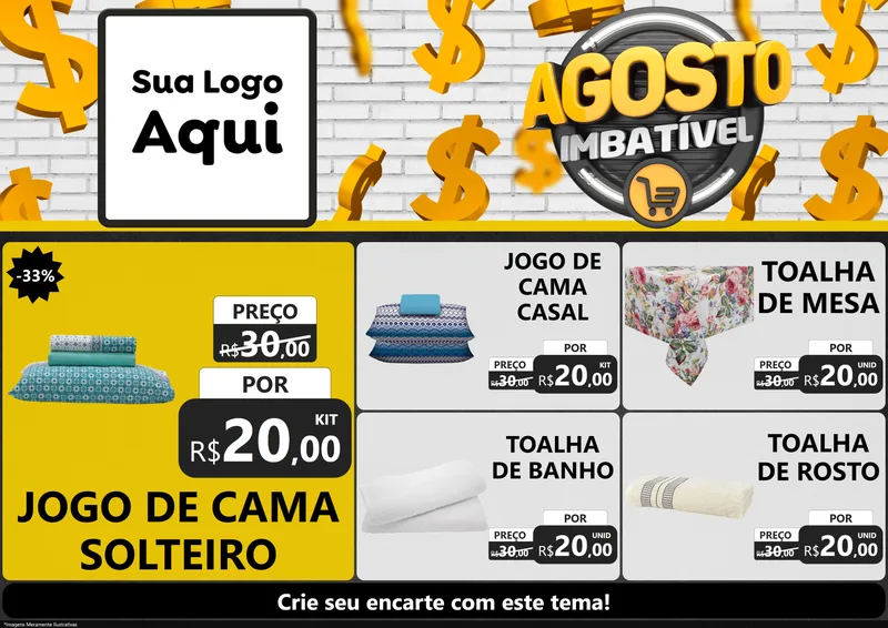 Modelo de Encarte para Encarte A4 Horizontal com o tema Agosto imbatível para Cama, Mesa e Banho