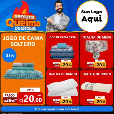 Modelo de Rede Social para Feed Facebook com o tema Semana Queima de Estoque para Cama, Mesa e Banho