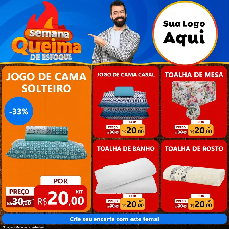 Modelo de Rede Social para Feed Facebook com o tema Semana Queima de Estoque para Cama, Mesa e Banho