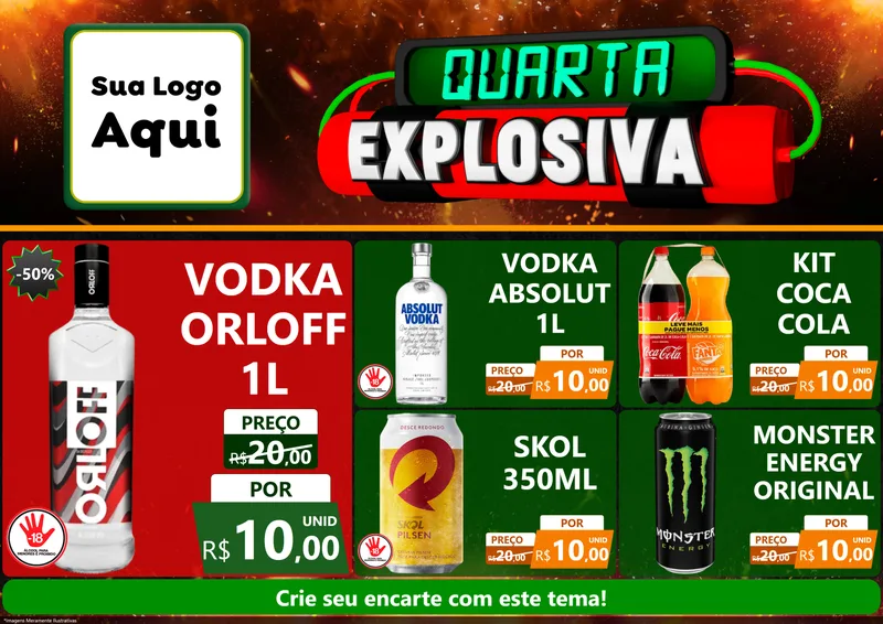 Modelo de Encarte para Encarte A4 Horizontal com o tema Quarta Explosiva para Distribuidora de bebidas