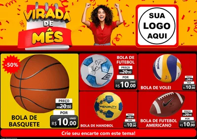 Modelo de Encarte para Encarte A4 Horizontal com o tema Virada de Mês para Artigos Esportivos