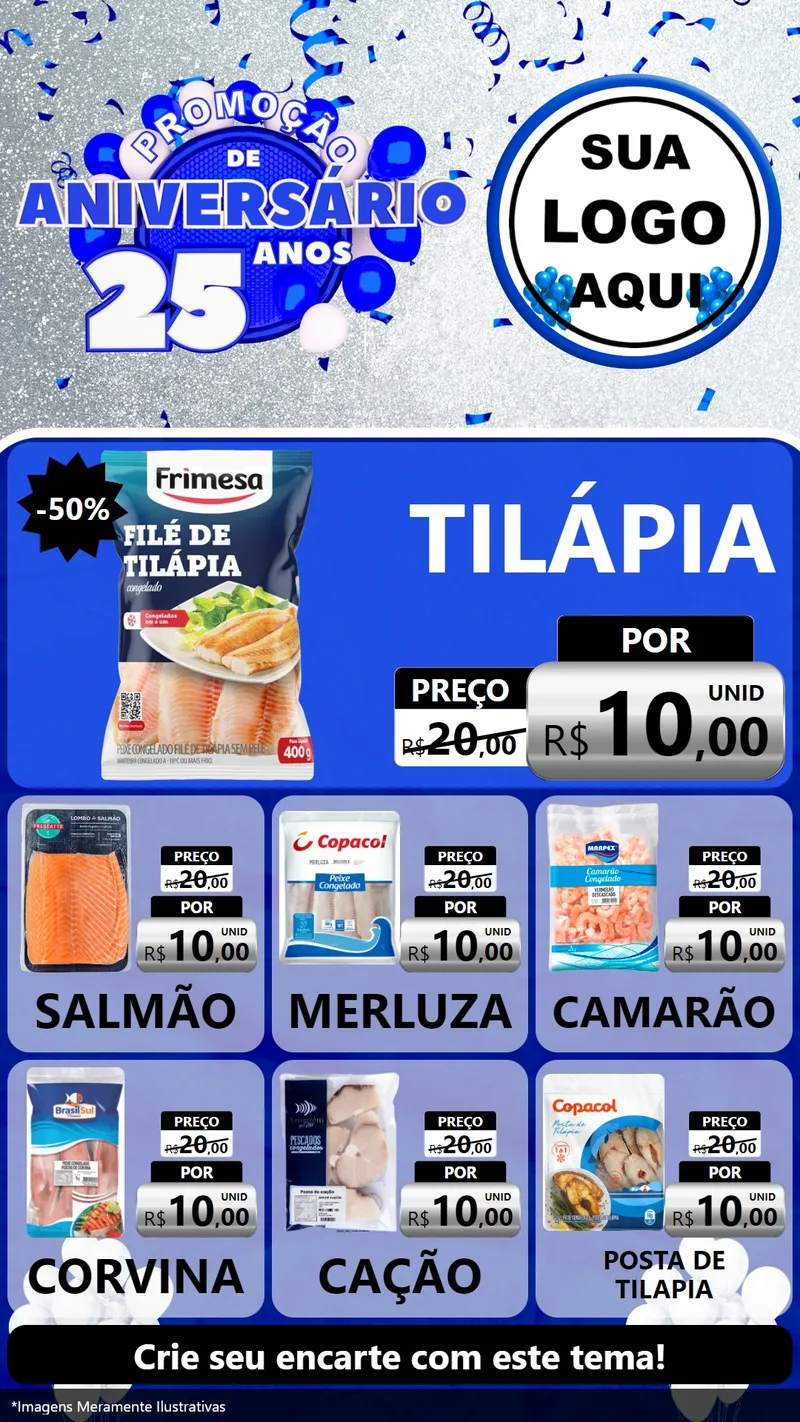 Modelo de Rede Social para Stories com o tema Promoção de Aniversário - 25 Anos para Peixaria