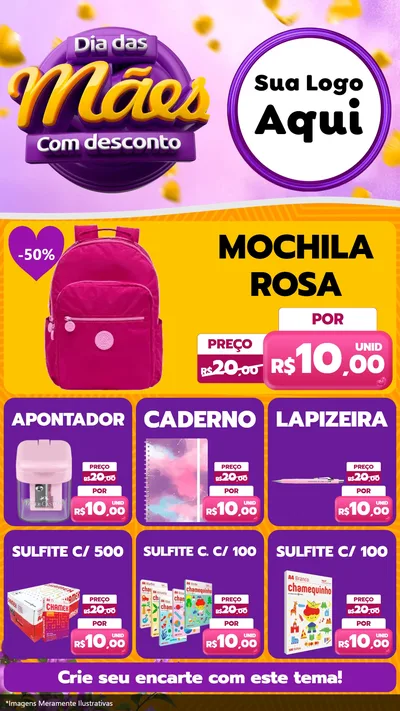 Modelo de Rede Social para Stories com o tema Dia das Mães com Desconto para Papelaria