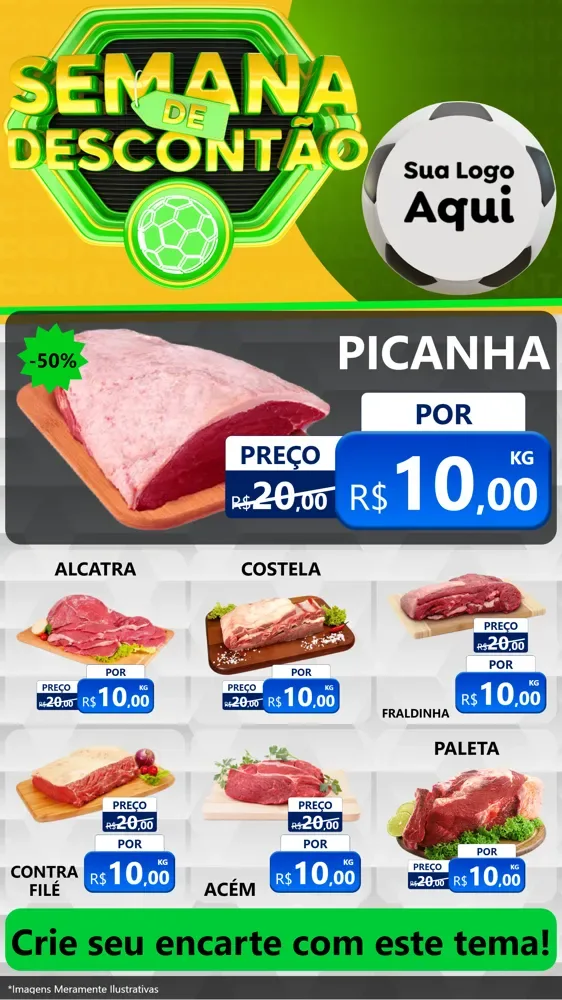 Modelo de Rede Social para Stories com o tema Semana de Descontão - Copa para Açougue