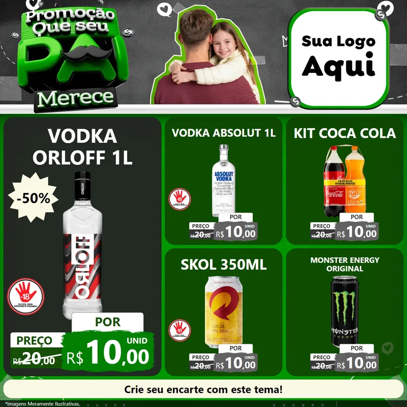 Modelo de Rede Social para Feed Facebook com o tema Promoção Que seu Pai Merece para Distribuidora de bebidas