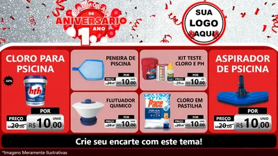 Modelo de TV para TV Horizontal com o tema Promoção de Aniversário - 1 Ano para Produtos para Piscina