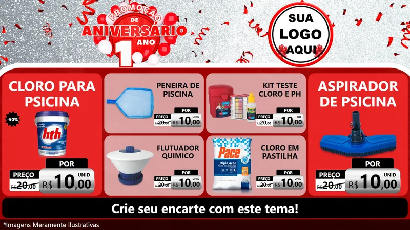 Modelo de TV para TV Horizontal com o tema Promoção de Aniversário - 1 Ano para Produtos para Piscina