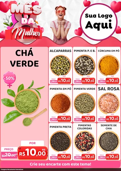 Modelo de Encarte para Encarte A4 Vertical com o tema Mês da Mulher para Produtos Naturais