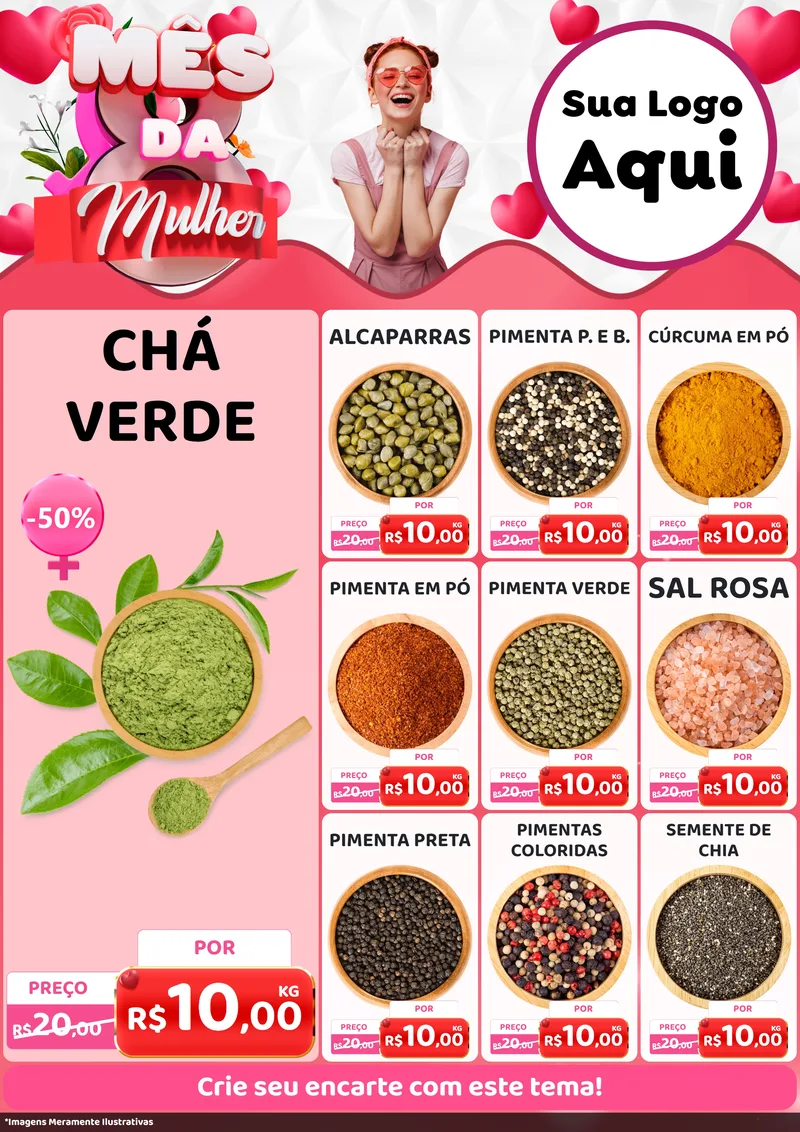 Modelo de Encarte para Encarte A4 Vertical com o tema Mês da Mulher para Produtos Naturais