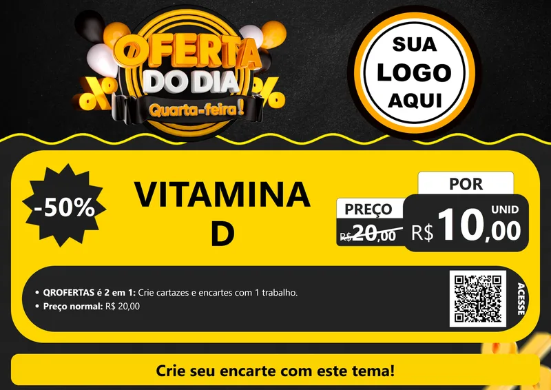 Modelo de Cartaz para Cartaz A4 Horizontal com o tema Oferta do Dia - Quarta Feira! para Farmácia
