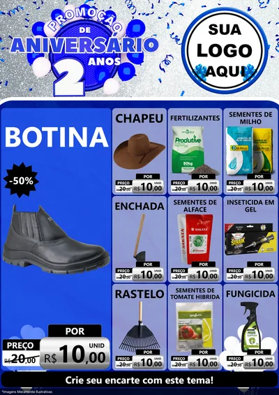 Modelo de Encarte para Encarte A4 Vertical com o tema Promoção de Aniversário - 2 Anos para Agropecuária