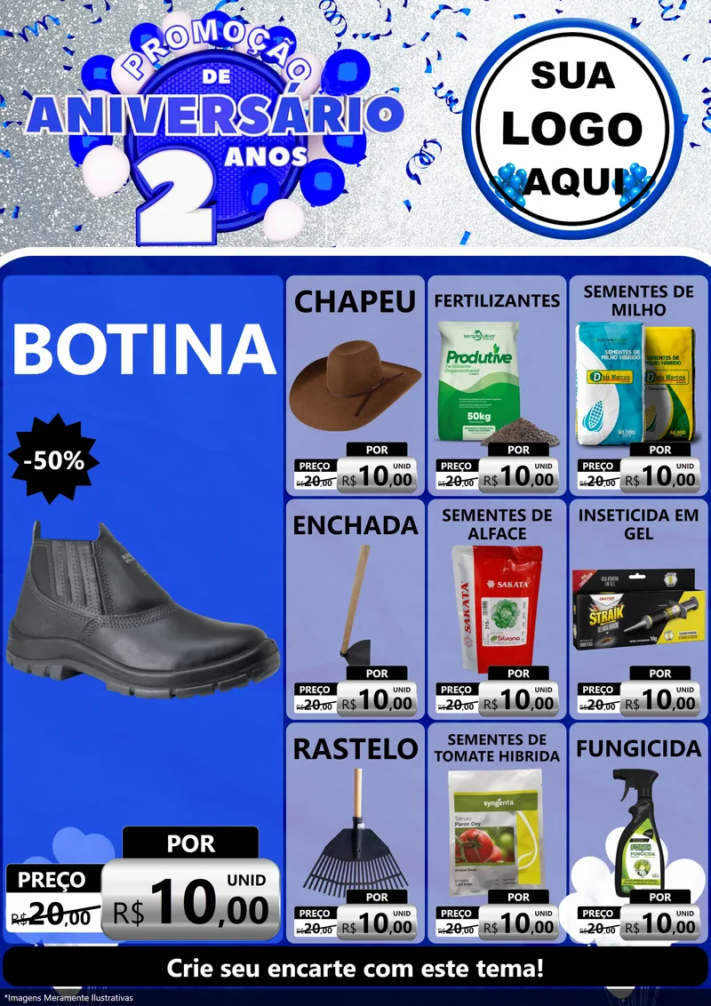Modelo de Encarte para Encarte A4 Vertical com o tema Promoção de Aniversário - 2 Anos para Agropecuária