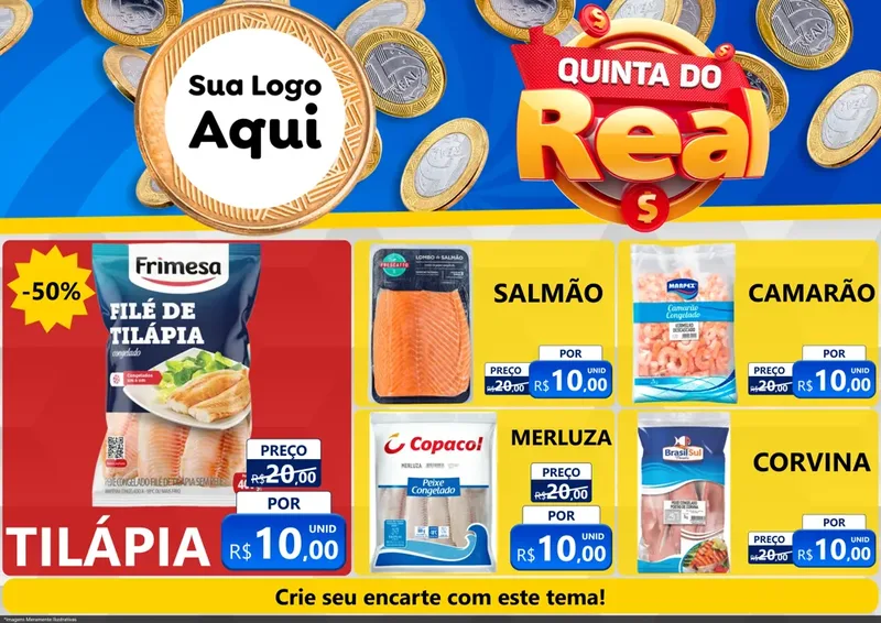 Modelo de Encarte para Encarte A4 Horizontal com o tema Quinta do Real para Peixaria
