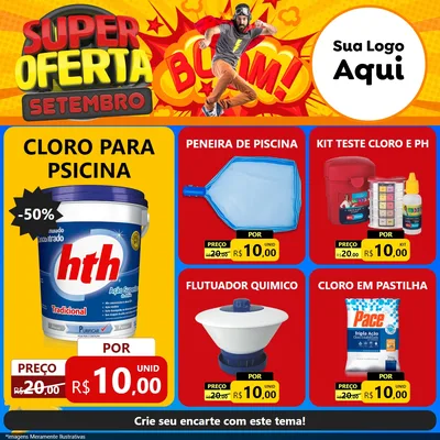 Modelo de Rede Social para Feed Facebook com o tema Super Oferta Setembro para Produtos para Piscina