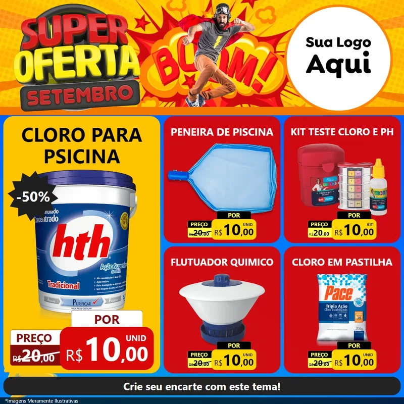 Modelo de Rede Social para Feed Facebook com o tema Super Oferta Setembro para Produtos para Piscina