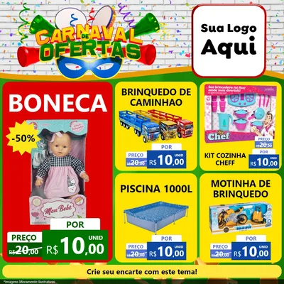 Modelo de Rede Social para Feed Facebook com o tema Carnaval de Ofertas para Brinquedos