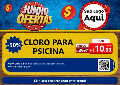 Modelo de Cartaz para Cartaz A4 Horizontal com o tema Junho de Ofertas para Produtos para Piscina