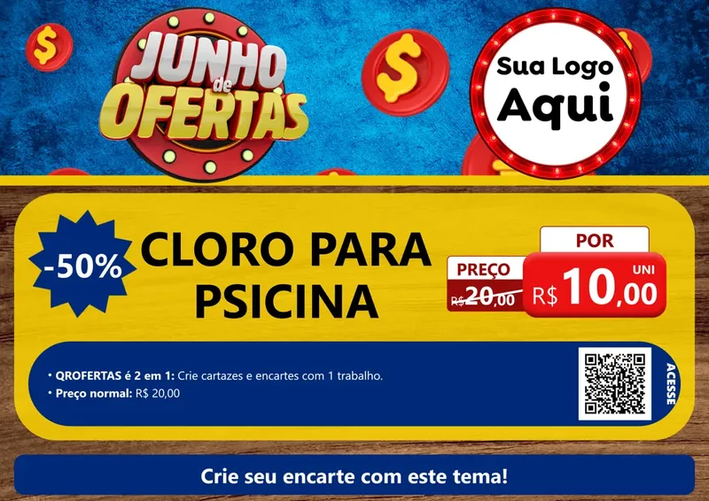 Modelo de Cartaz para Cartaz A4 Horizontal com o tema Junho de Ofertas para Produtos para Piscina