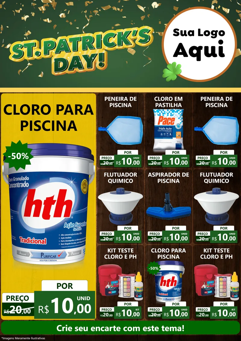 Modelo de Encarte para Encarte A4 Vertical com o tema St Patriks Day para Produtos para Piscina
