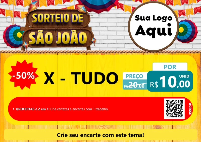 Modelo de Cartaz para Cartaz A4 Horizontal com o tema Sorteio de São João para Hamburgueria