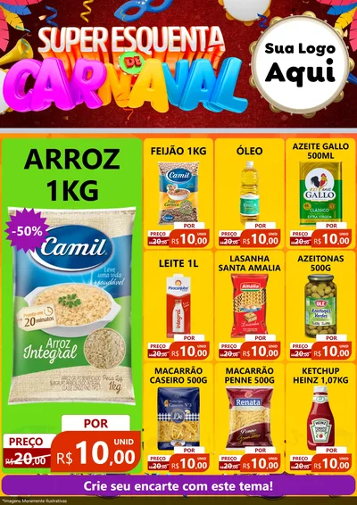 Modelo de Encarte para Encarte A4 Vertical com o tema Super Esquenta de Carnaval para Supermercado