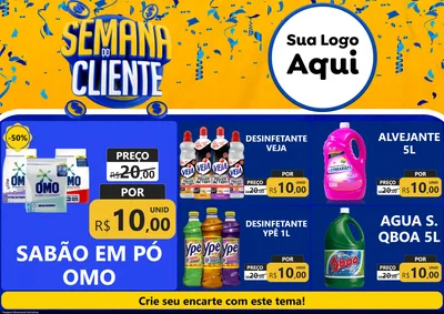 Modelo de Encarte para Encarte A4 Horizontal com o tema Semana do Cliente para Produtos de Limpeza