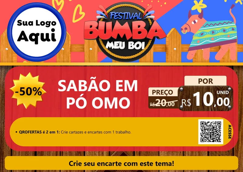 Modelo de Cartaz para Cartaz A4 Horizontal com o tema Festival Bumba Meu Boi para Produtos de Limpeza