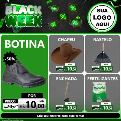 Modelo de Rede Social para Feed Facebook com o tema Black Week para Agropecuária