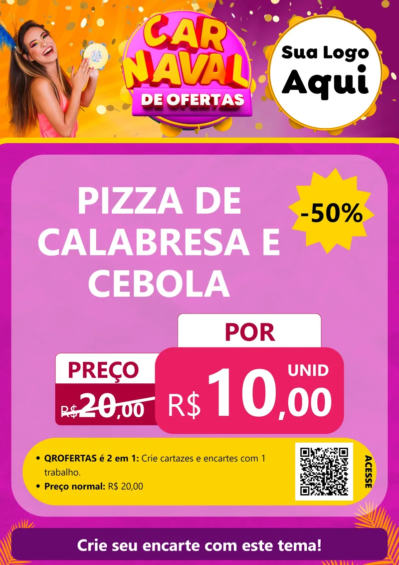 Modelo de Cartaz para Cartaz A4 Vertical com o tema Carnaval de Ofertas para Pizzaria