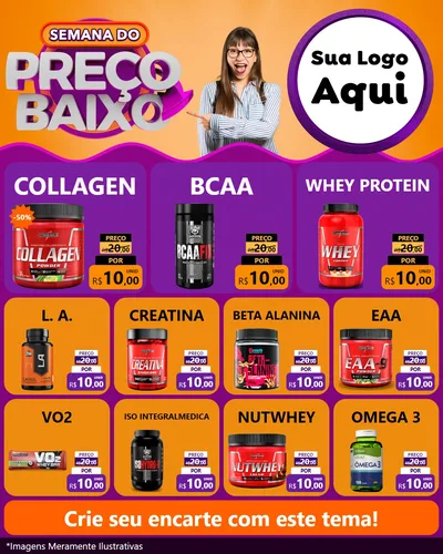 Modelo de Rede Social para Feed Instagram com o tema Semana do Preço Baixo para Suplementos alimentares