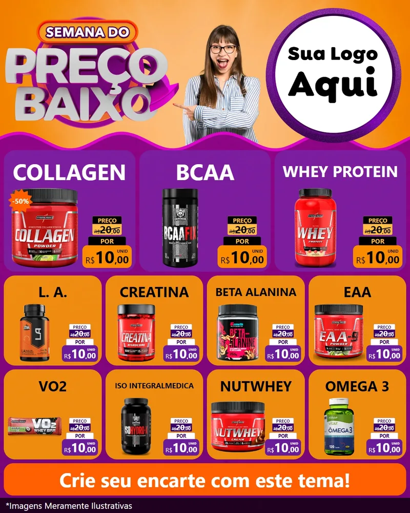 Modelo de Rede Social para Feed Instagram com o tema Semana do Preço Baixo para Suplementos alimentares