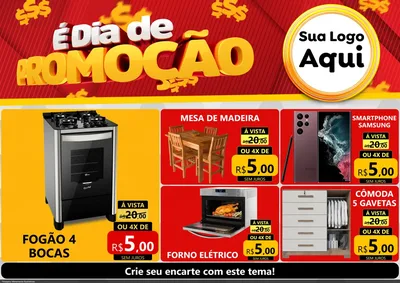 Modelo de Encarte para Encarte A4 Horizontal com o tema É Dia De Promoção para Móveis e Eletro