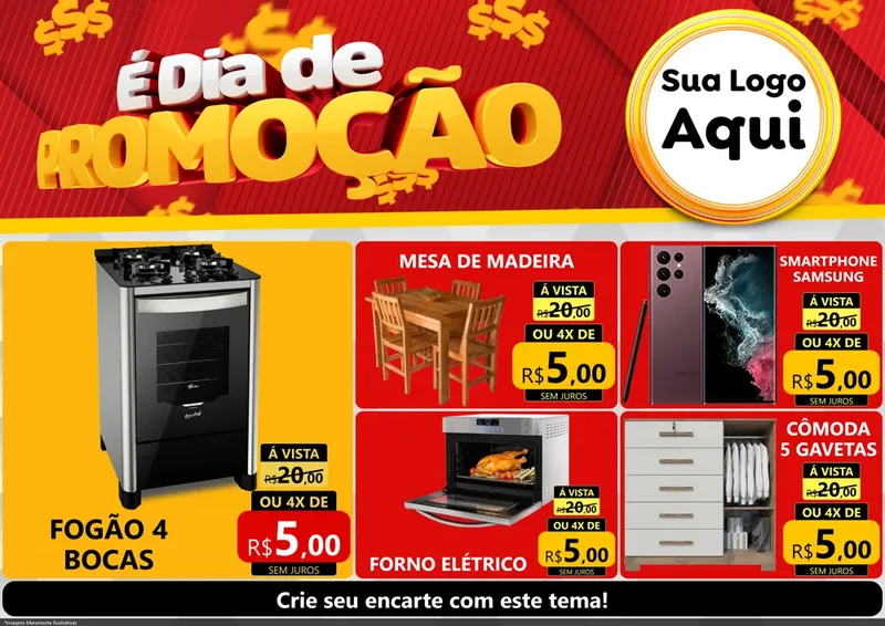 Modelo de Encarte para Encarte A4 Horizontal com o tema É Dia De Promoção para Móveis e Eletro