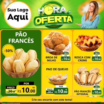 Modelo de Rede Social para Feed Facebook com o tema Hora da Oferta para Padaria